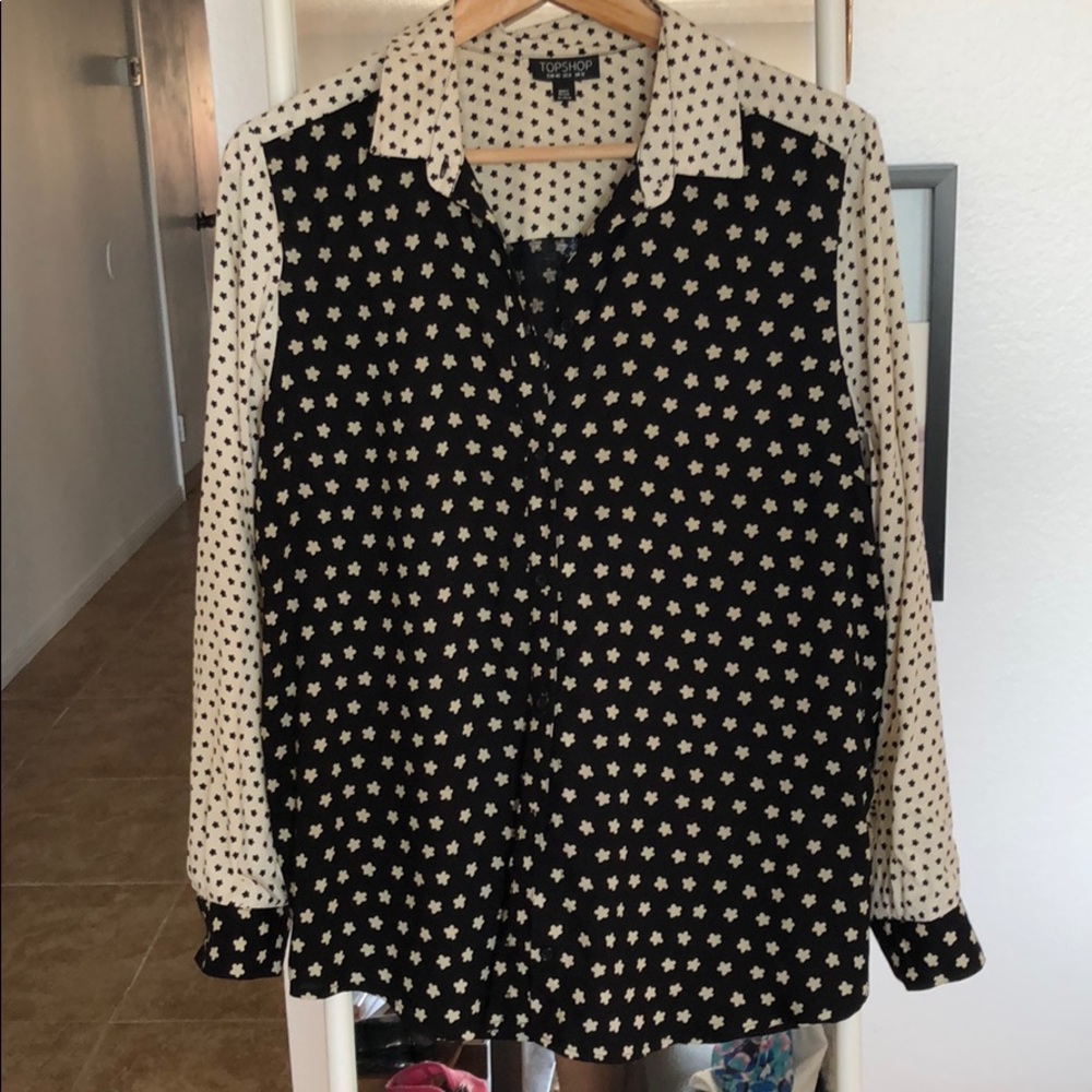 Topshop black and cream blouse